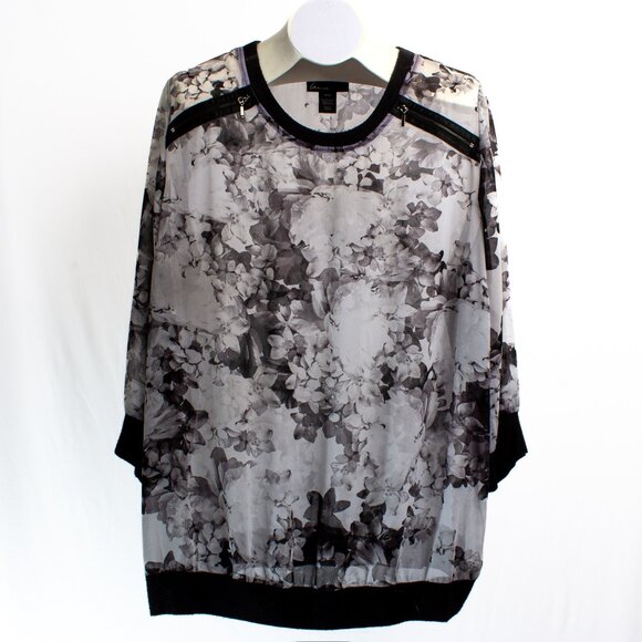 Lane Bryant Floral Print Sheer Top With Black Trim & Zipper Details Size 18/20 - Picture 1 of 7